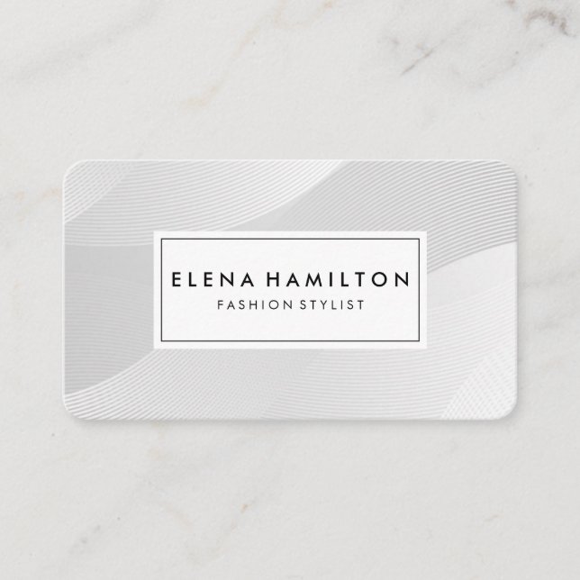 White Wave Lines Pattern Business Card (Front)