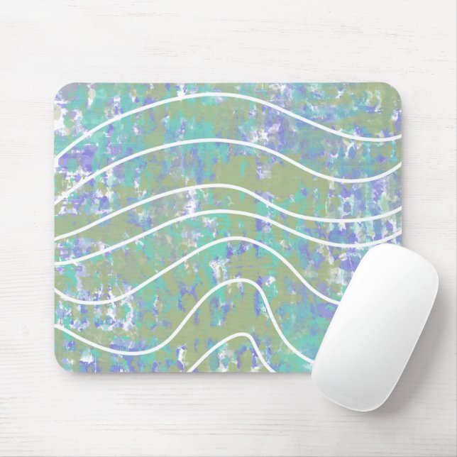 White Waves Abstract Green Aqua Purple Design Mouse Pad (With Mouse)