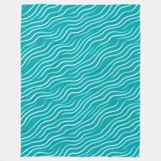 White Wavy Lines on a blue/green background Fleece Blanket