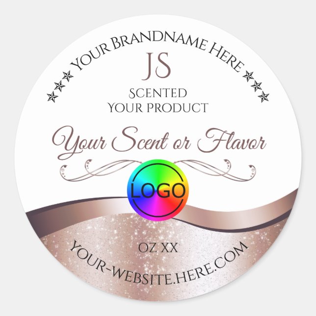 White Wavy Rose Gold Logo Monogram Product Label (Front)