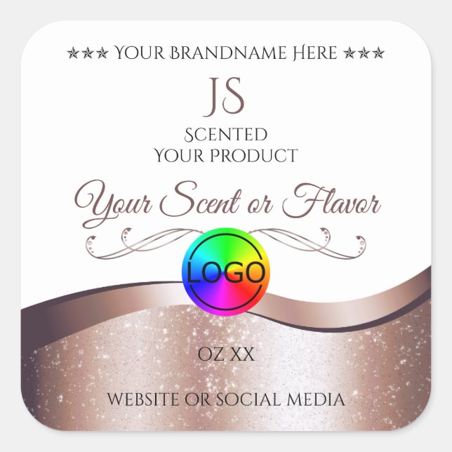 White Wavy Rose Gold Logo Monogram Product Label (Front)