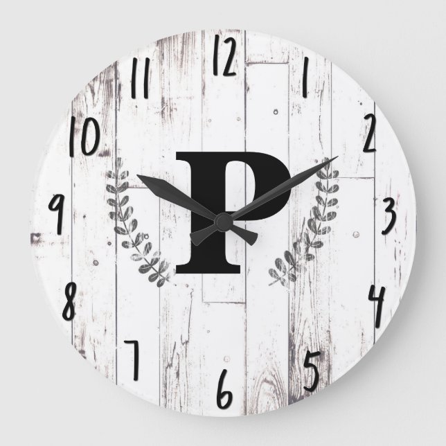 White Weathered Wood Rustic Farmhouse Barn Kitchen Large Clock (Front)