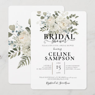  White Wedding Bouquet Illustration Bridal Shower  Invitation