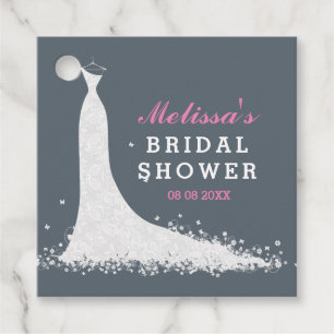White wedding dress Bridal showers template Favour Tags