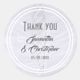 White wedding dress thank you classic round sticker