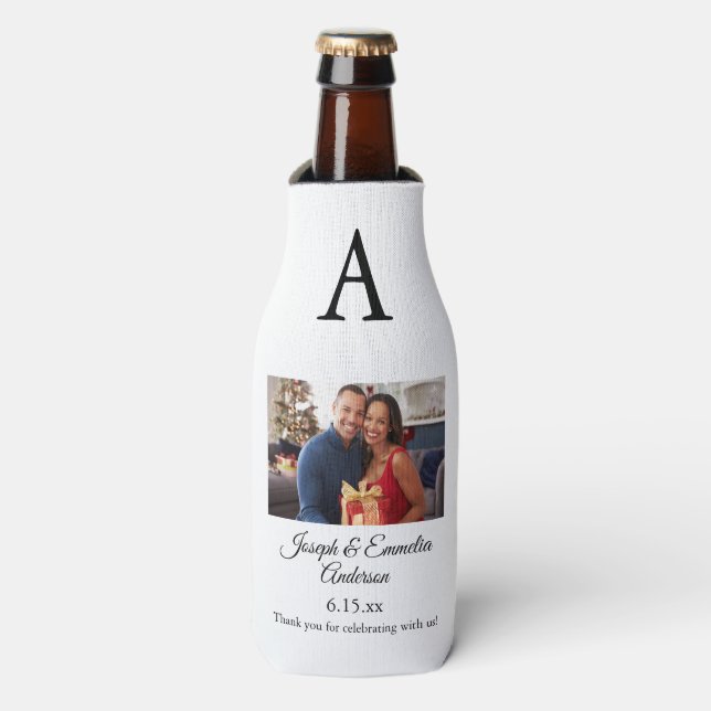 White Wedding Favour Photo Bottle Cooler  (Bottle Front)