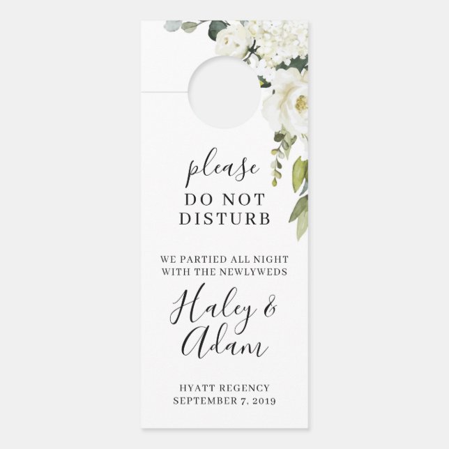 White Wedding Floral Guest Hotel Door Hanger (Front)