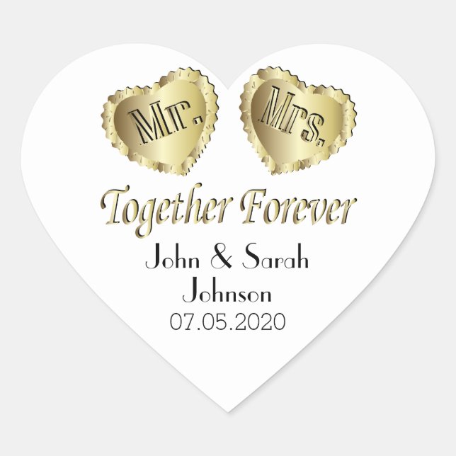 White Wedding for the Bride and Groom Heart Sticker (Front)