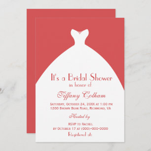 White Wedding Gown Pink Bridal Shower Invitation
