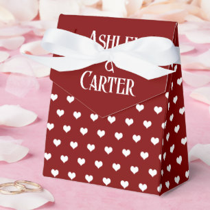 White Wedding Hearts On Red Favor Box