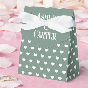White Wedding Hearts On Sage Green Favor Box