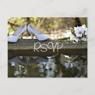 White Wedding Invitation RSVP with photo Postcard