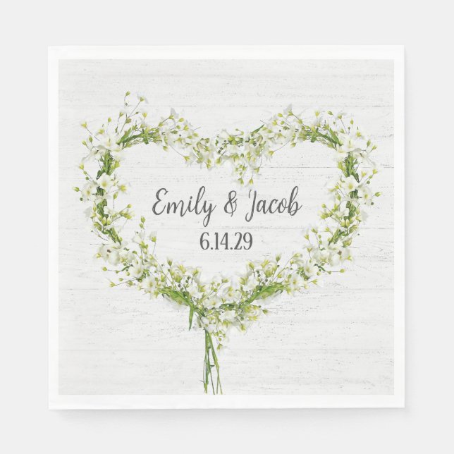 White Wedding Lily Heart on Wood Napkin (Front)