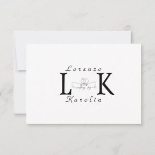 White Wedding Monogram Simple Elegant Minimalist Card