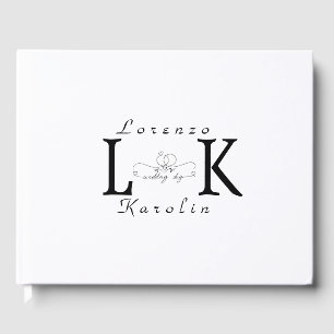 White Wedding Monogram Simple Elegant Minimalist  Guest Book