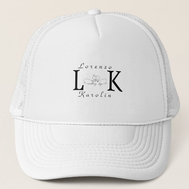 White Wedding Monogram Simple Elegant Minimalist  Trucker Hat (Front)