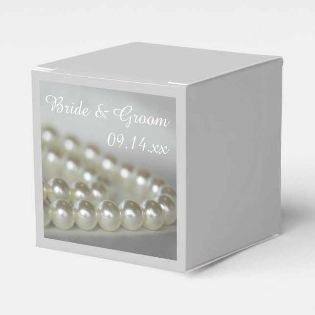 White Wedding Pearls Favor Box (Front Side)