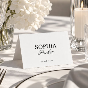 White Wedding Place Card with Guest Name