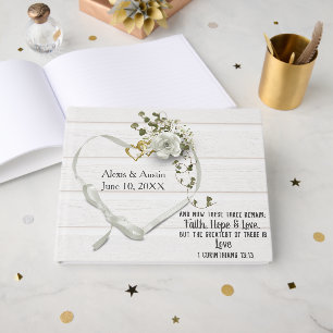 White Wedding Rose Scripture Verse Guest Book