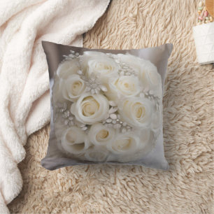 White Wedding Rose Topiary Ball With Sparkle, Throw Pillow