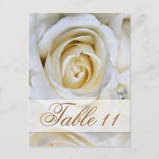 White Wedding Roses Reception Table Number Cards