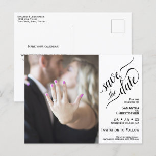 White Wedding Save the Date Photo & Calligraphy Announcement Postcard