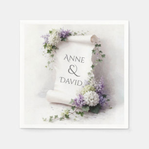 White Wedding Scroll with Floral Border  Napkin