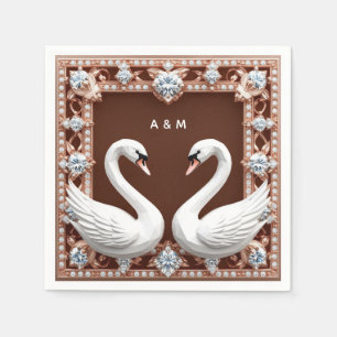 White Wedding Swans Diamond Heart Ornate Romantic  Napkin