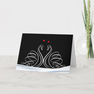 White Wedding Swans On Black Card