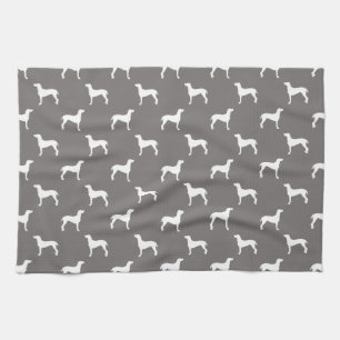 White Weimaraner Silhouettes On Grey Kitchen Towel