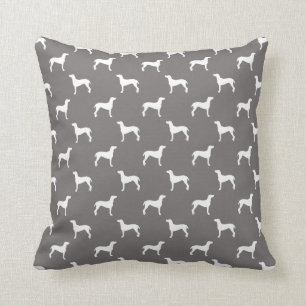 White Weimaraner Silhouettes On Grey Throw Pillow
