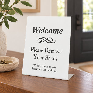 White Welcome Remove Shoes WiFi Pedestal Sign