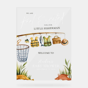 White Welcome to our Reel Excited Fisherman Baby  Acrylic Sign