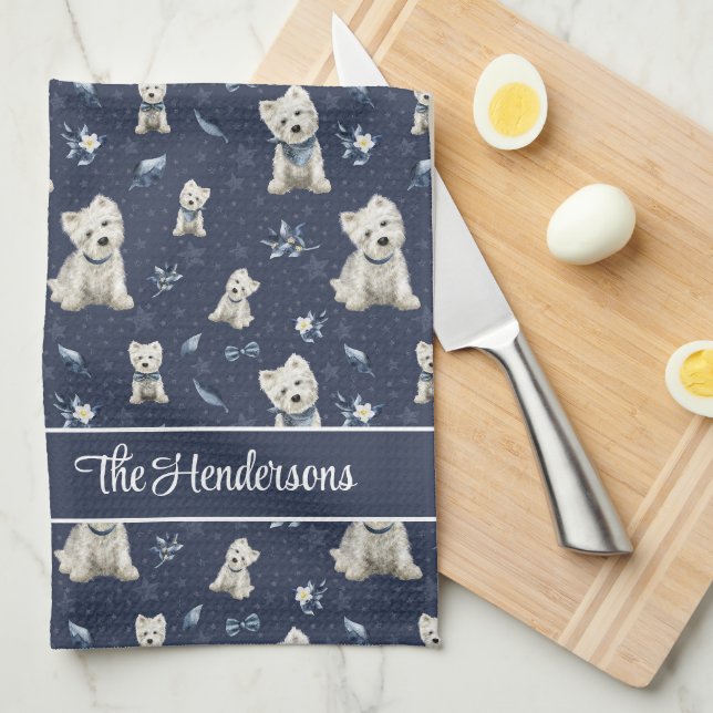 White Westie Christmas Kitchen Towel (Quarter Fold)