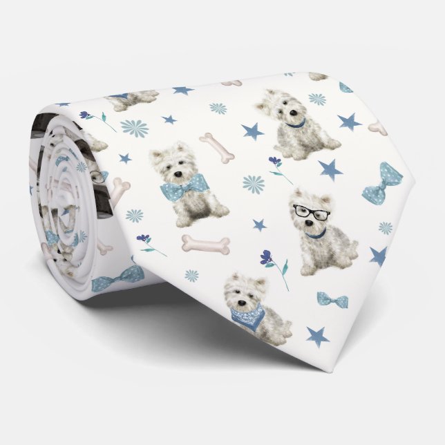 White Westie with Accessories Whimsical Tie (Rolled)