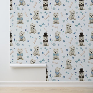 White Westie with Accessories Whimsical Wallpaper