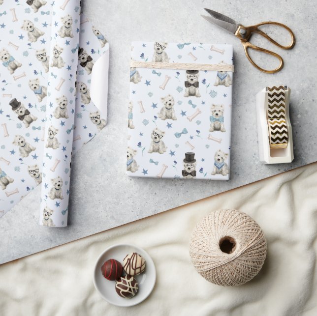 White Westie with Accessories Whimsical Wrapping Paper (Crafts)