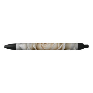 White wet rose close up design black ink pen