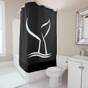 White Whale Tail Black Shower Curtain