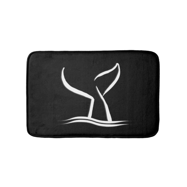 White Whale Tail on Black Bath Mat (Front)