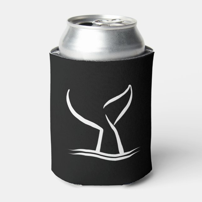 White Whale Tail on Black Can Cooler (Can Front)