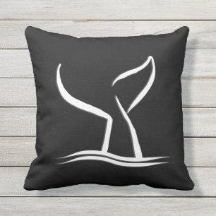 White Whale Tail on Black Throw Pillow