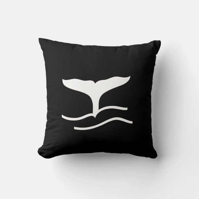 white whale tail on teal blue pillow (Front)