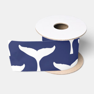 White Whale Tail Sea Animal Blue Ocean Marine Satin Ribbon