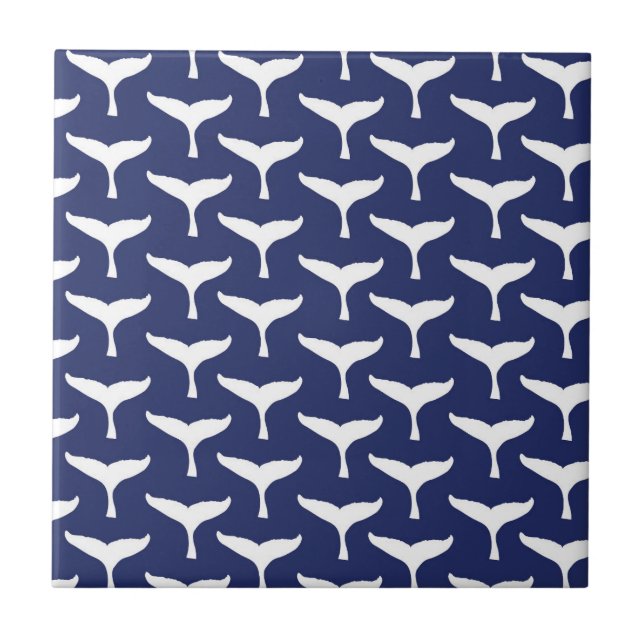 White Whale Tail Sea Animal Blue Ocean Marine Tile (Front)