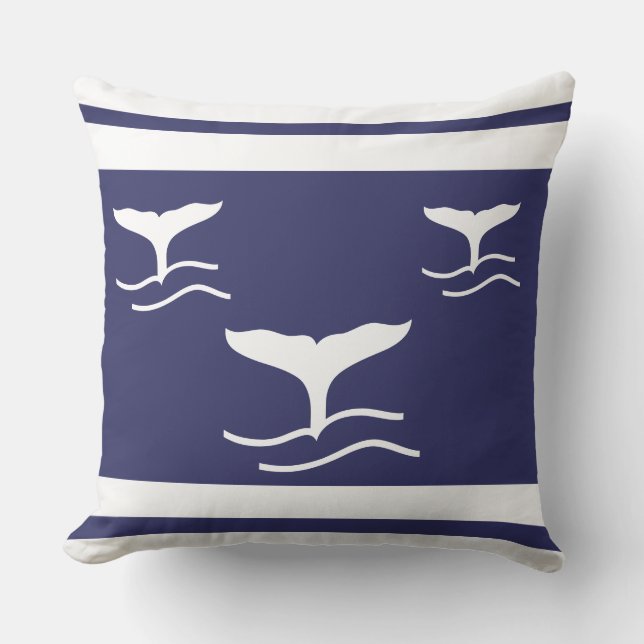 white whale tails on navy blue pillow (Front)