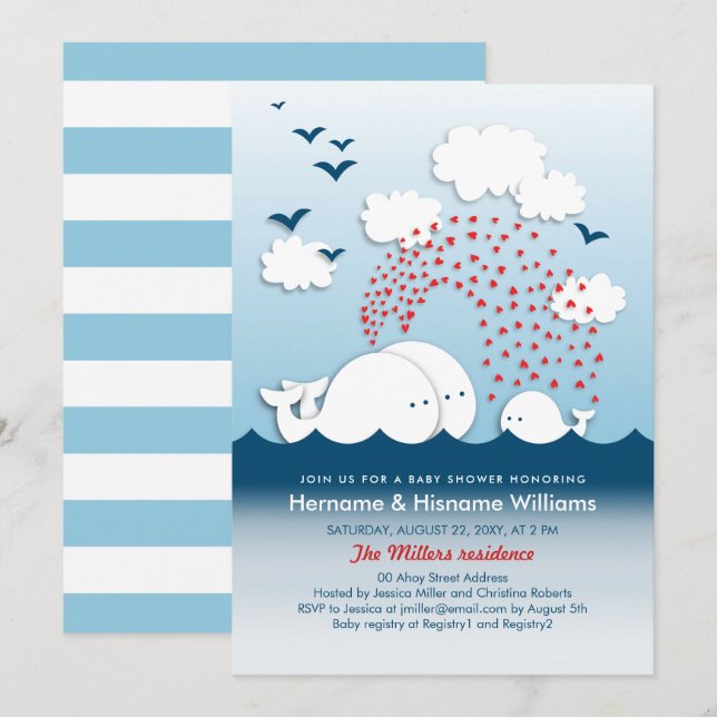 White Whales Cute Couples Baby Shower Invite (Front/Back)