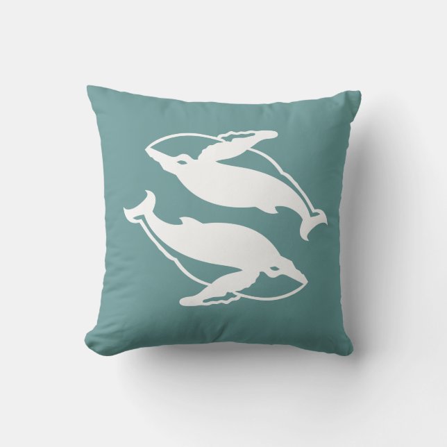 white whales  on grey blue pillow (Front)