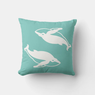 white whales on teal blue pillow