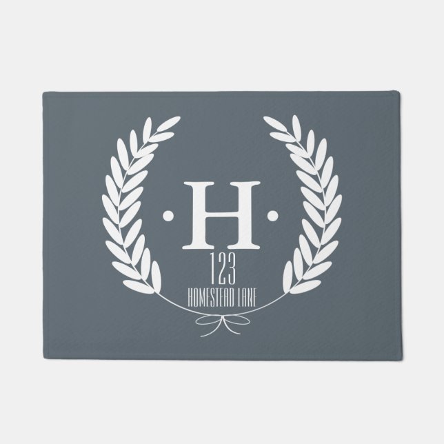 White Wheat Laurels - Personalized House Number Doormat (Front)